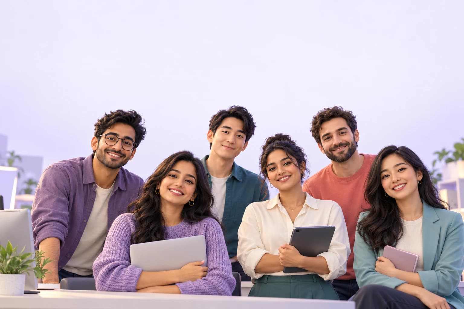 Creative team portrait with laptops and tablets