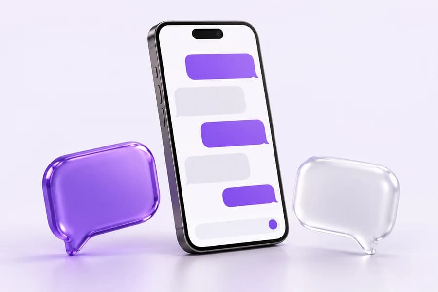 Smartphone with violet chat bubbles