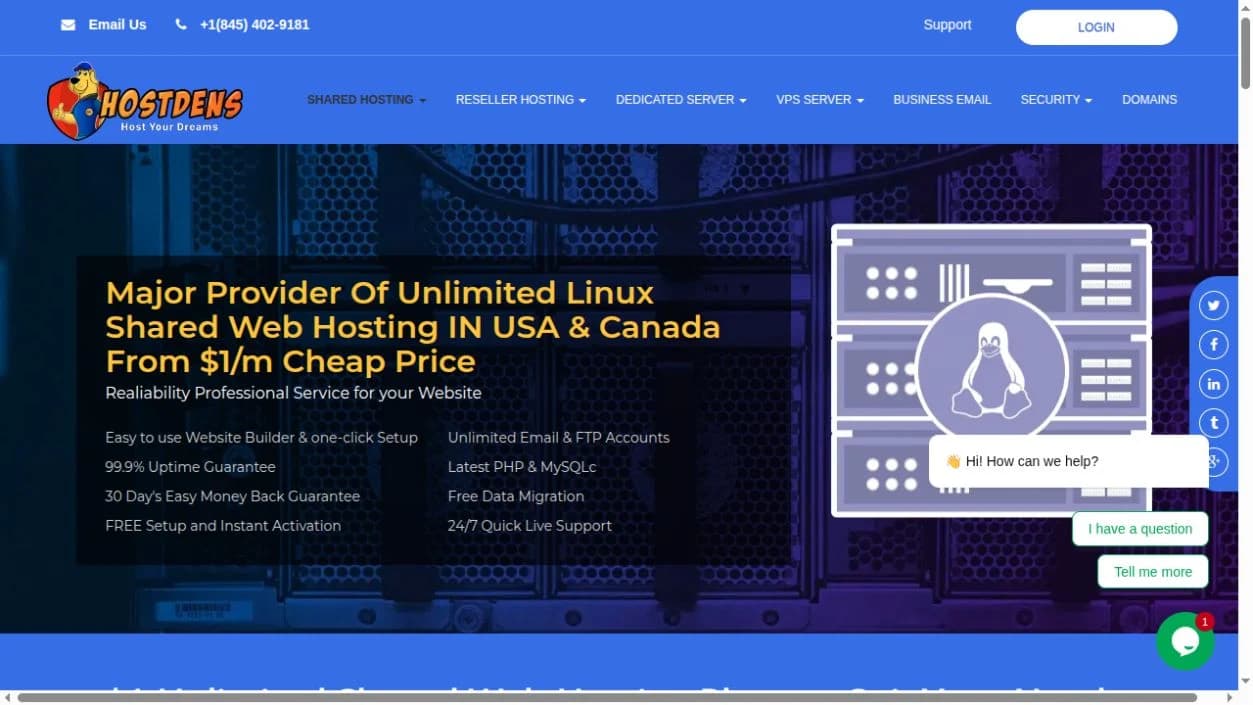 Hostdens — Linux hosting plans website screenshot